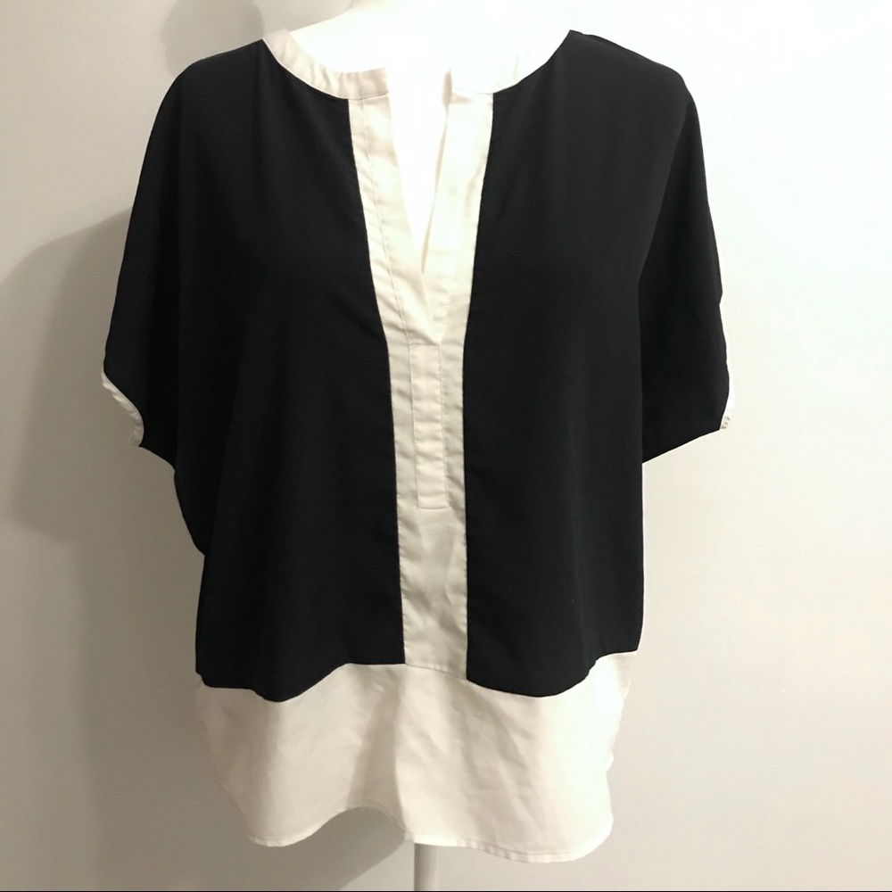 Vince Camuto Colorblock Blouse Tunic Medium Black